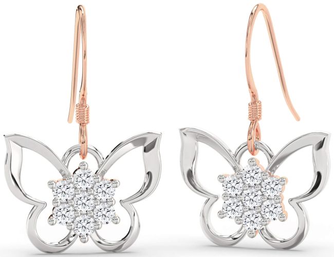 Diamond White Rose Gold Butterfly Dangle Earrings