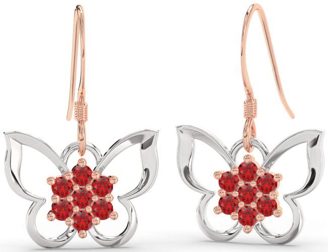 Ruby Platinum & Rose Gold Butterfly Dangle Earrings
