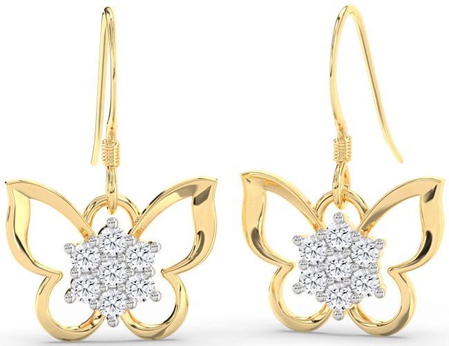 Diamond Gold Butterfly Dangle Earrings