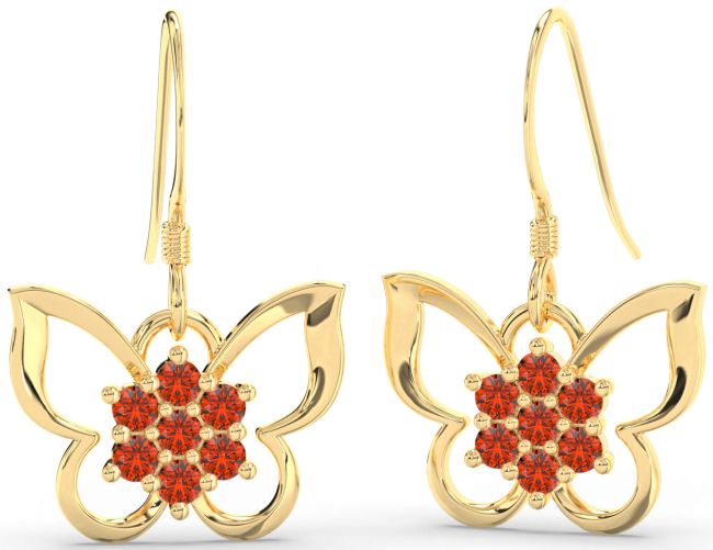 Fire Opal Gold Silver Butterfly Dangle Earrings