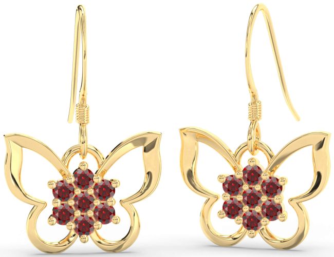 Garnet Gold Butterfly Dangle Earrings