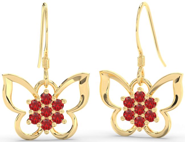 Ruby Gold Silver Butterfly Dangle Earrings