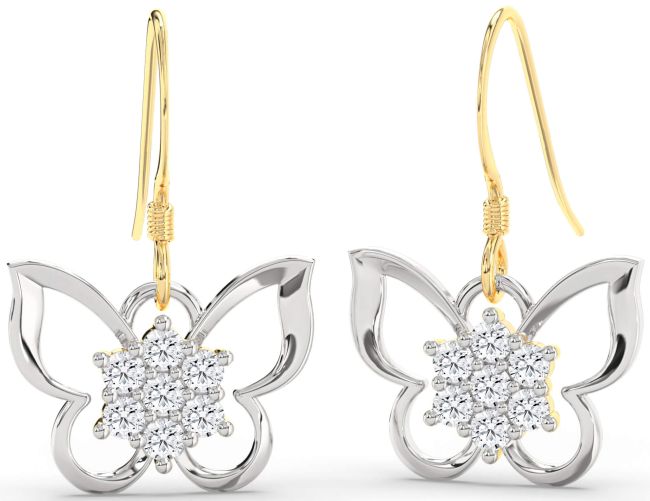 Diamond Platinum & Yellow Gold Butterfly Dangle Earrings