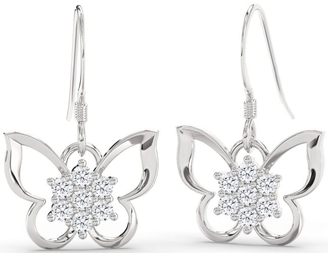 Diamond Silver Butterfly Dangle Earrings