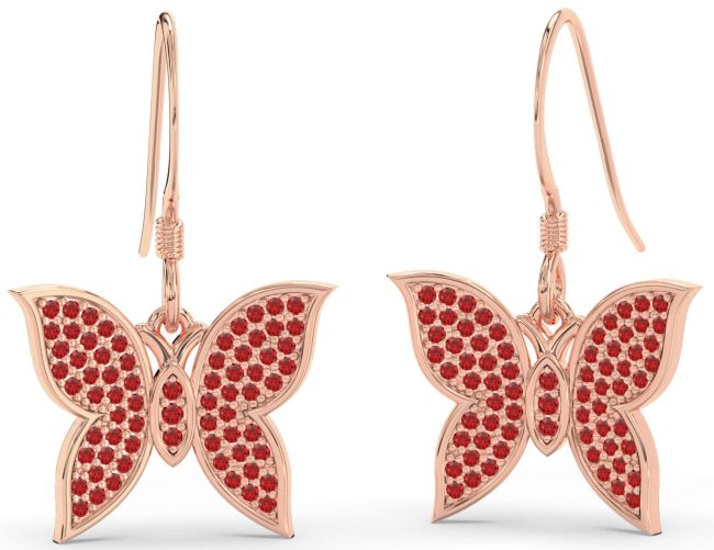 Ruby Rose Gold Silver Butterfly Dangle Earrings