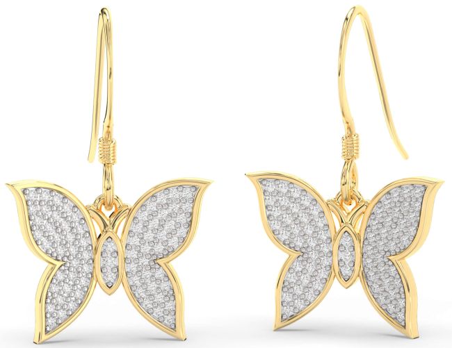 Diamond Gold Butterfly Dangle Earrings