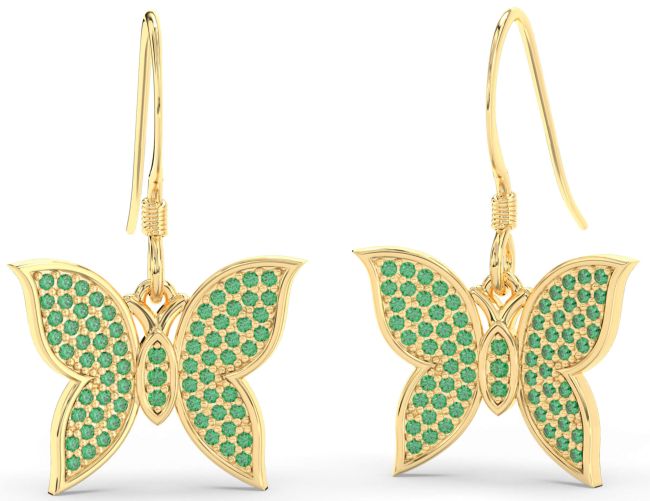 Emerald Gold Butterfly Dangle Earrings