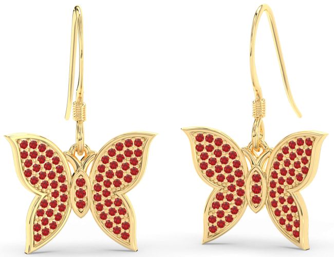 Ruby Gold Butterfly Dangle Earrings