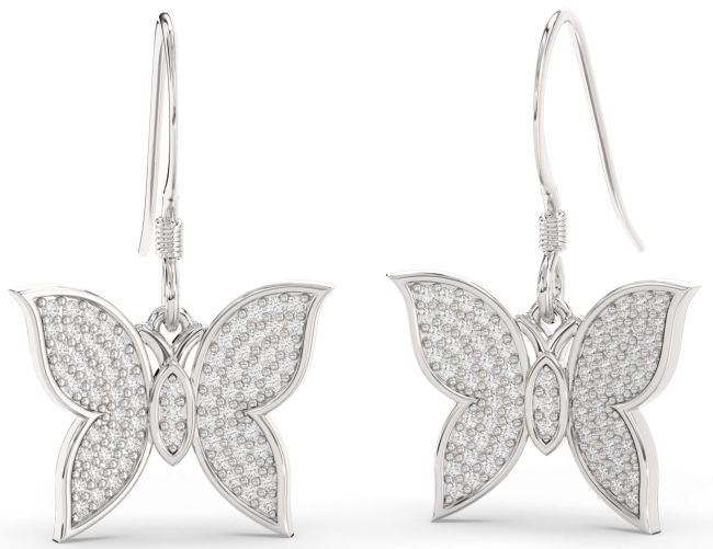 Diamond Platinum Butterfly Dangle Earrings