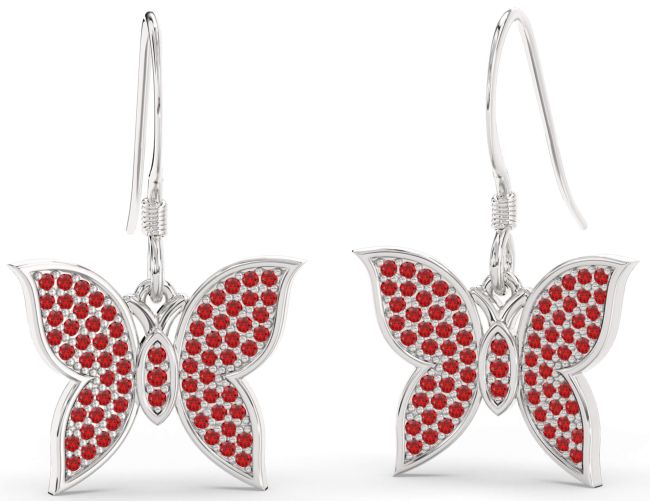 Ruby Platinum Butterfly Dangle Earrings