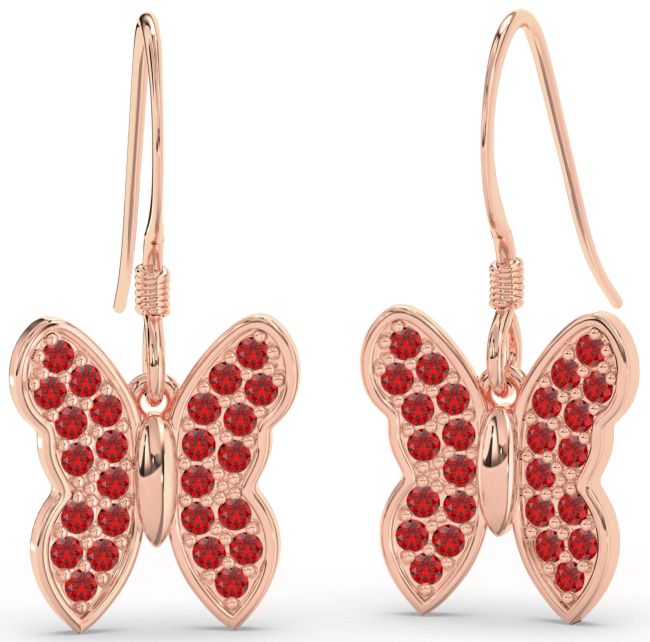 Ruby Rose Gold Silver Butterfly Dangle Earrings