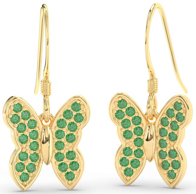 Emerald Gold Butterfly Dangle Earrings