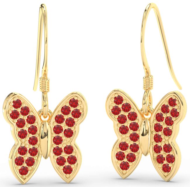 Ruby Gold Butterfly Dangle Earrings