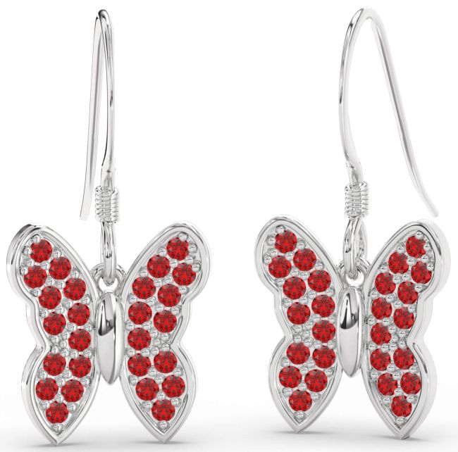 Ruby Silver Butterfly Dangle Earrings