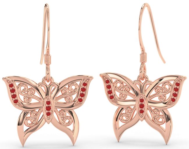 Ruby Rose Gold Silver Butterfly Dangle Earrings