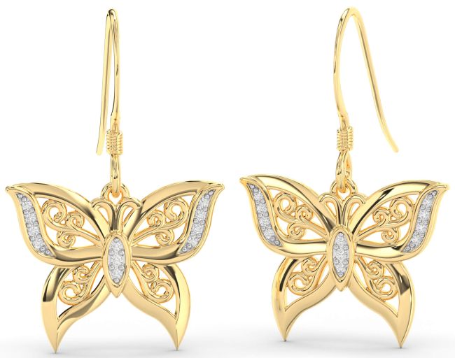 Diamond Gold Butterfly Dangle Earrings