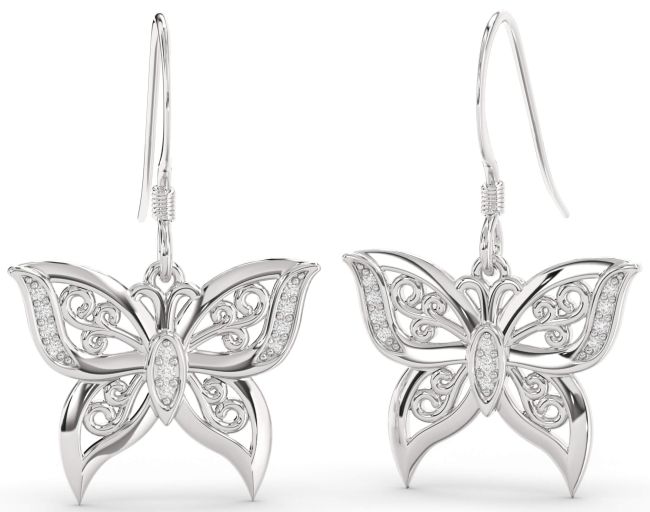 Diamond Platinum Butterfly Dangle Earrings
