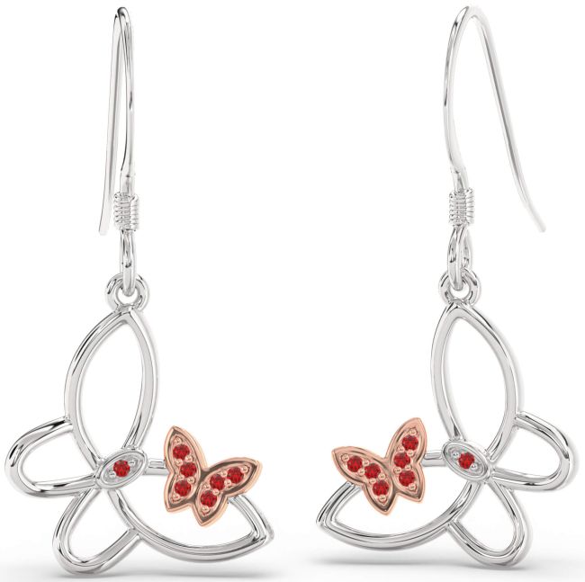 Ruby Silver & 10K Rose Gold Butterfly Dangle Earrings