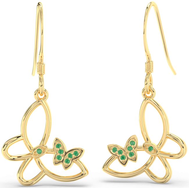 Emerald Gold Butterfly Dangle Earrings