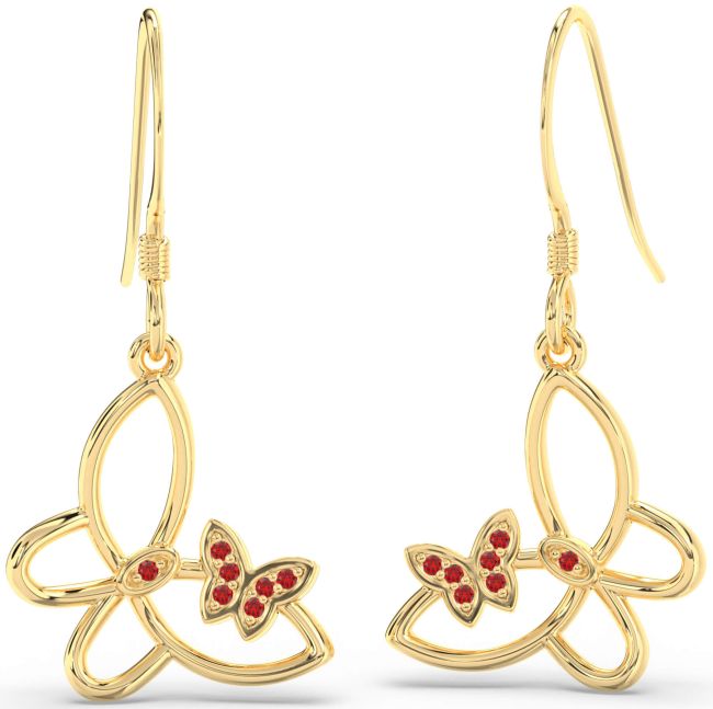 Ruby Gold Butterfly Dangle Earrings