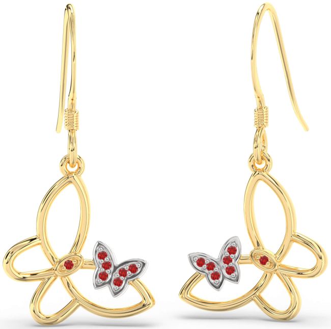 Ruby Platinum & Yellow Gold Butterfly Dangle Earrings