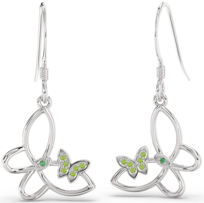 Emerald & Peridot Platinum Butterfly Dangle Earrings