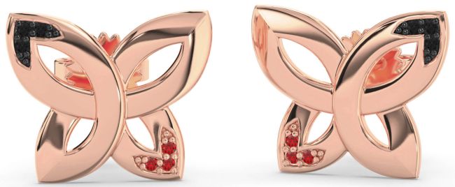 Black Diamond & Ruby Rose Gold Knot Stud Earrings