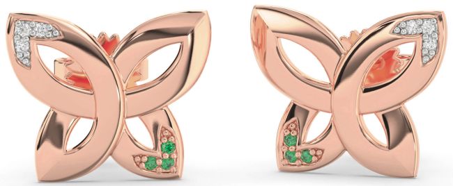 Emerald & Diamond Rose Gold Knot Stud Earrings