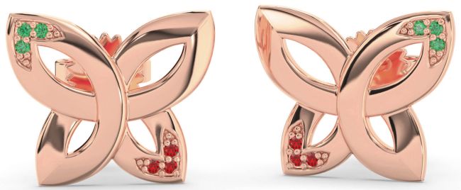 Emerald & Ruby Rose Gold Silver Knot Stud Earrings
