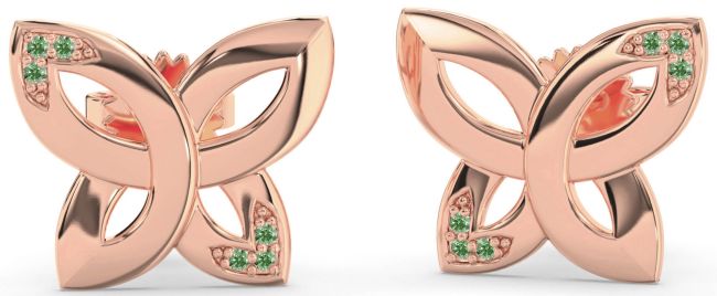 Green Diamond Rose Gold Knot Stud Earrings