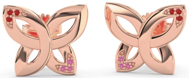 Ruby & Pink Sapphire Rose Gold Knot Stud Earrings