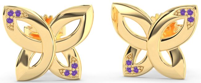 Amethyst Gold Knot Stud Earrings