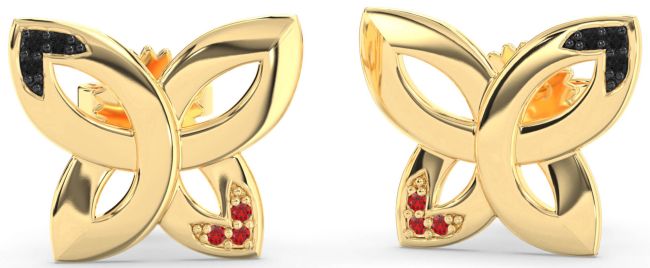 Black Diamond & Ruby Gold Knot Stud Earrings