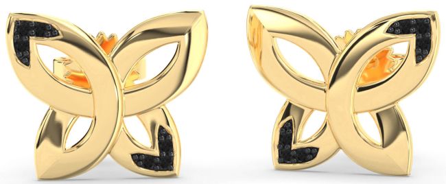 Black Diamond Gold Knot Stud Earrings