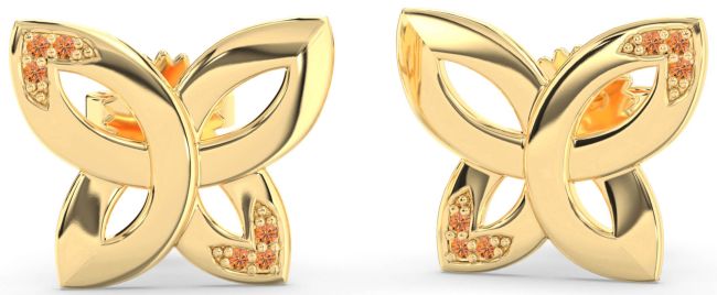 Citrine Gold Silver Knot Stud Earrings