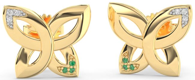 Emerald & Diamond Gold Knot Stud Earrings
