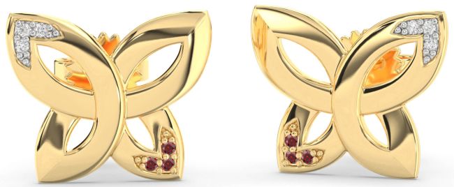Diamond & Garnet Gold Silver Knot Stud Earrings