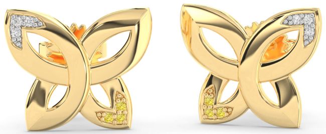Yellow Diamond Gold Silver Knot Stud Earrings