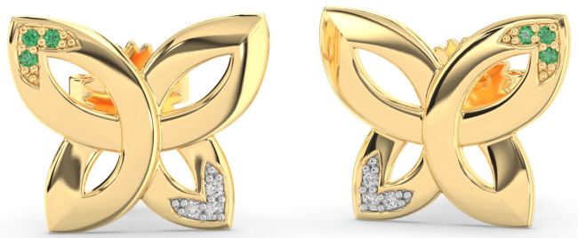 Diamond & Emerald Gold Knot Stud Earrings