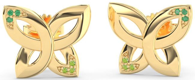 Emerald & Peridot Gold Silver Knot Stud Earrings