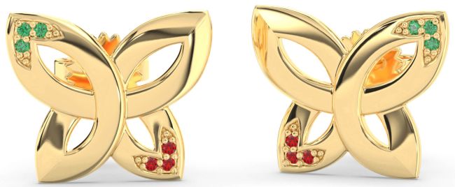Emerald & Ruby Gold Silver Knot Stud Earrings
