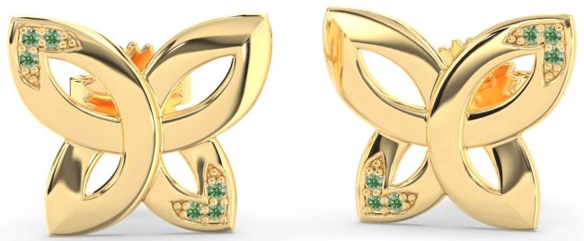 Green Diamond Gold Silver Knot Stud Earrings