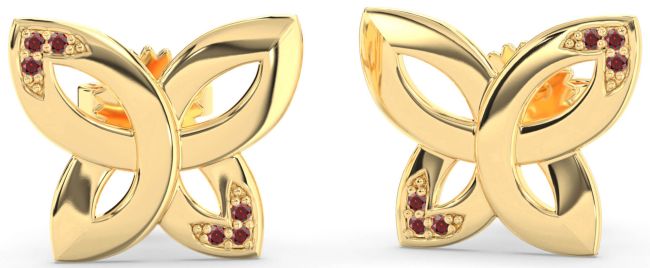 Garnet Gold Silver Knot Stud Earrings