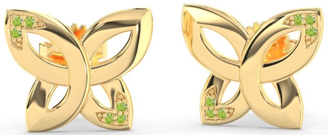 Peridot Gold Silver Knot Stud Earrings