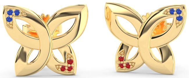 Blue Sapphire & Ruby Gold Knot Stud Earrings