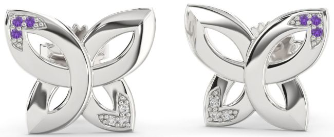 Diamond & Amethyst Silver Knot Stud Earrings