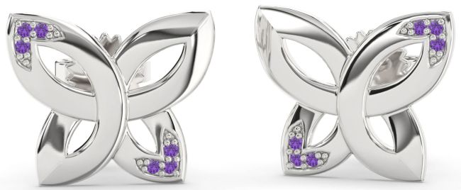 Amethyst Silver Knot Stud Earrings