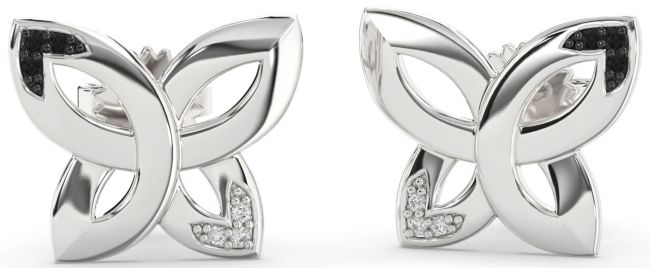 Black Diamond Silver Knot Stud Earrings