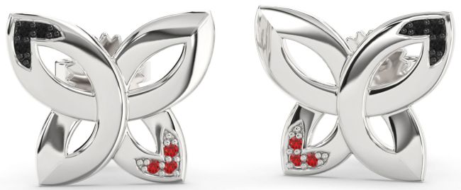Black Diamond & Ruby Platinum Knot Stud Earrings