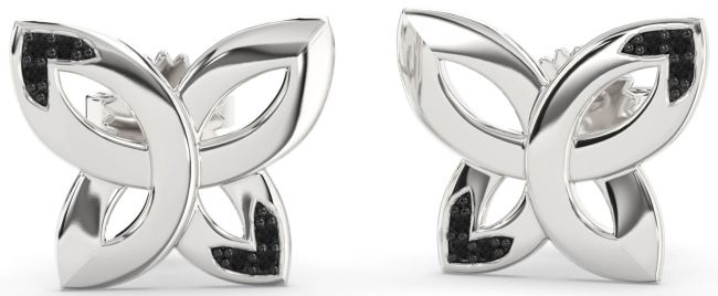 Black Diamond White Gold Knot Stud Earrings